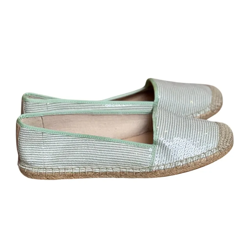 Franco Sarto Mint Green Striped Sequin Espadrille Flats Slip On Summer - 8.5 M